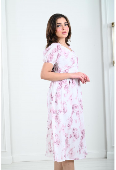 فستان نسائي مزين بالزهور الناعمة 