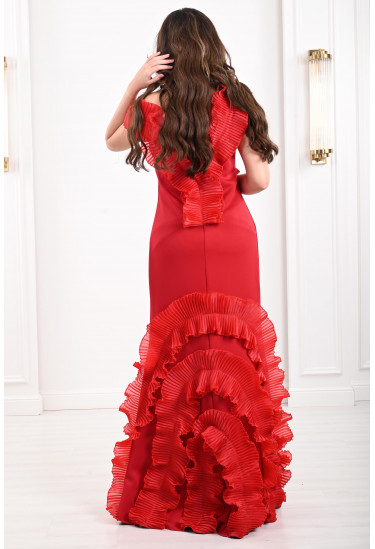 فستان سهرة نسائي مزين بكشكش 