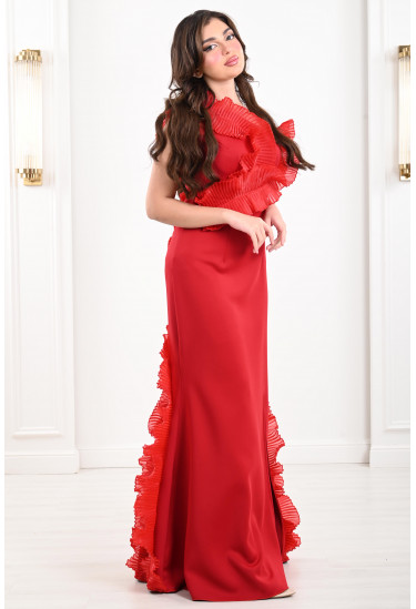 فستان سهرة نسائي مزين بكشكش 