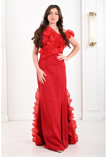 فستان سهرة نسائي مزين بكشكش 