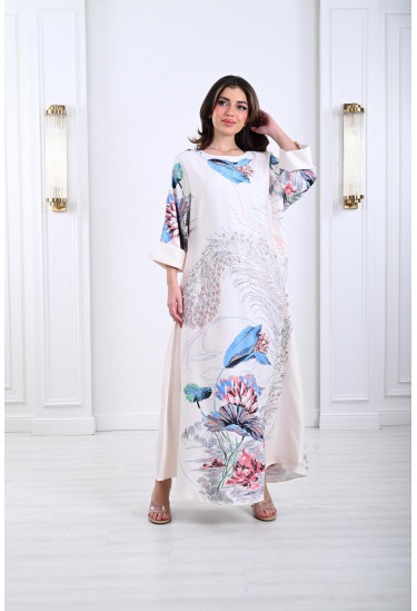 جلابية ستان بنقشات ناعمة 