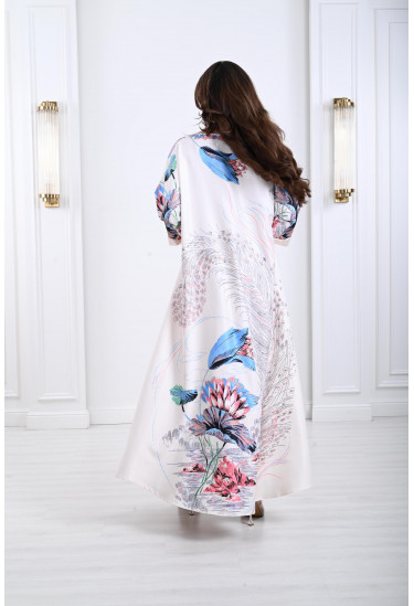 جلابية ستان بنقشات ناعمة 