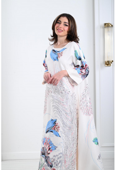 جلابية ستان بنقشات ناعمة 