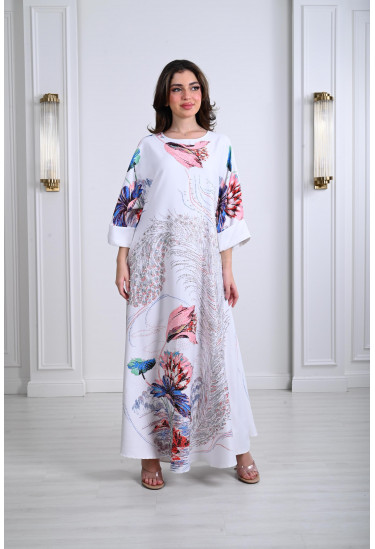 جلابية ستان بنقشات ناعمة 