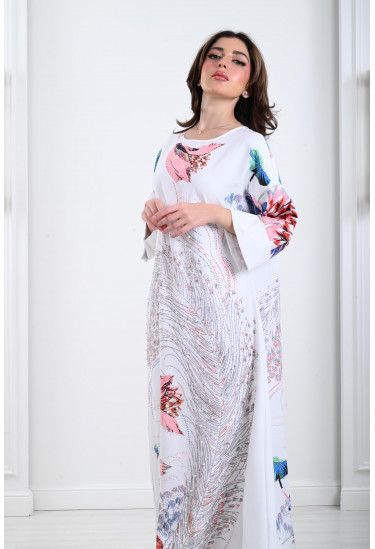 جلابية ستان بنقشات ناعمة 