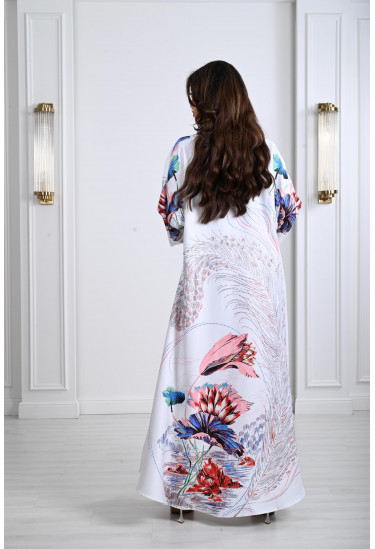 جلابية ستان بنقشات ناعمة 