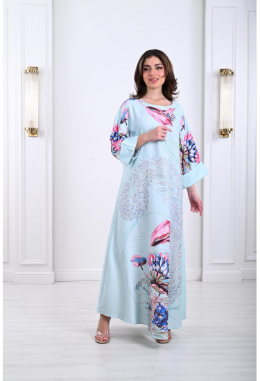 جلابية ستان بنقشات ناعمة 