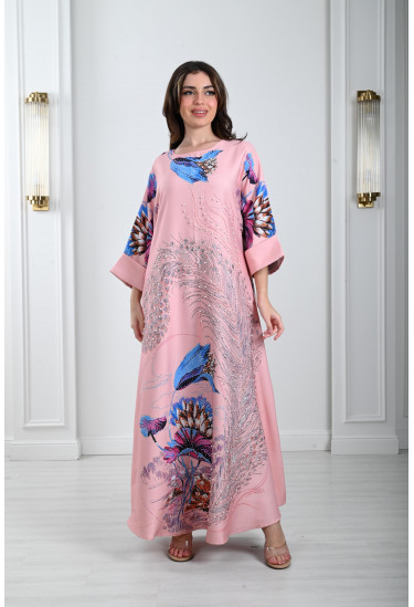 جلابية ستان بنقشات ناعمة 