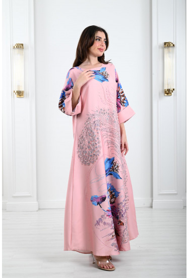 جلابية ستان بنقشات ناعمة 