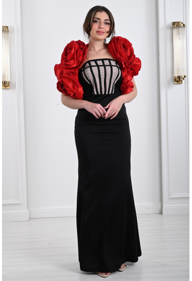 فستان نسائي بجاكت ورد كبيرة