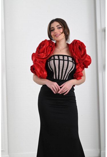 فستان نسائي بجاكت ورد كبيرة