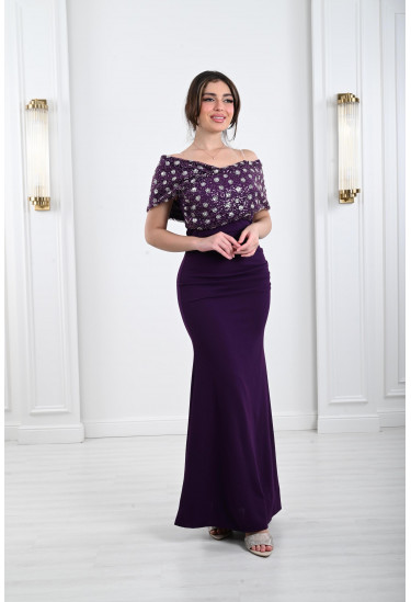 فستان سهرة وان شولدر مطرز