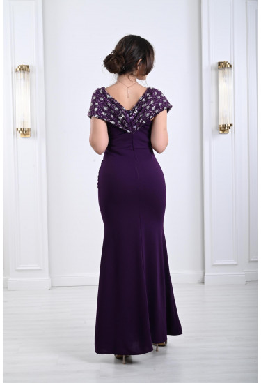 فستان سهرة وان شولدر مطرز