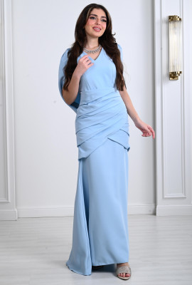 فستان سهرة نسائي بطيات متداخلة على الخصر