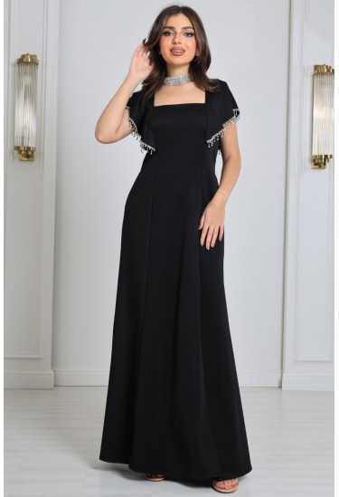 فستان نسائي بأكتاف منسدلة مزينة بحبات اللولي 