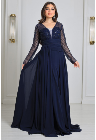 فستان نسائي بأكمام شبيكة مطرزة 