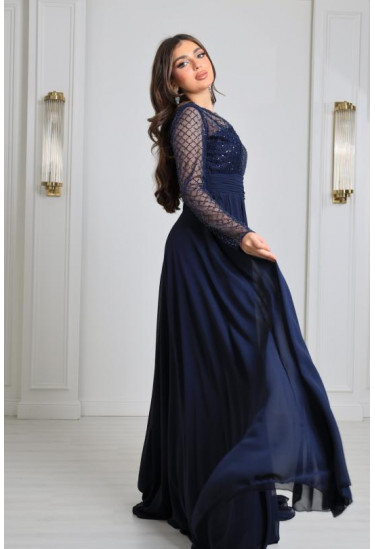 فستان نسائي بأكمام شبيكة مطرزة 