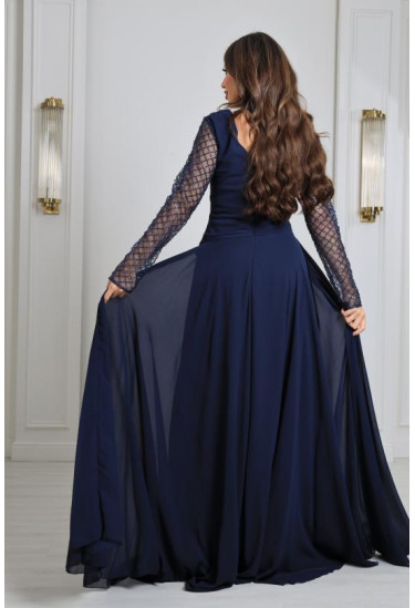 فستان نسائي بأكمام شبيكة مطرزة 