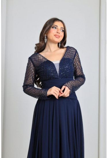 فستان نسائي بأكمام شبيكة مطرزة 