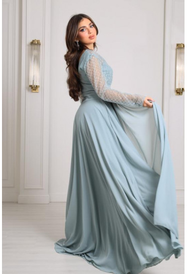 فستان نسائي بأكمام شبيكة مطرزة 