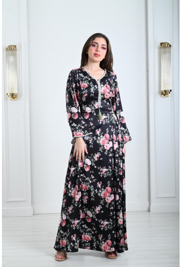 جلابية ستان نسائية بأربطة جانبية جلابية ستان نسائية بأربطة جانبية