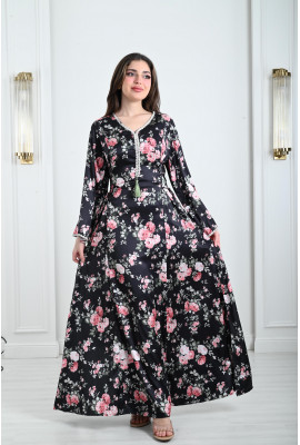 جلابية ستان نسائية بأربطة جانبية 