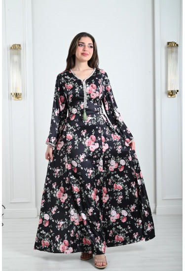 جلابية ستان نسائية بأربطة جانبية جلابية ستان نسائية بأربطة جانبية