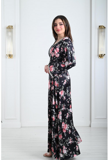 جلابية ستان نسائية بأربطة جانبية جلابية ستان نسائية بأربطة جانبية