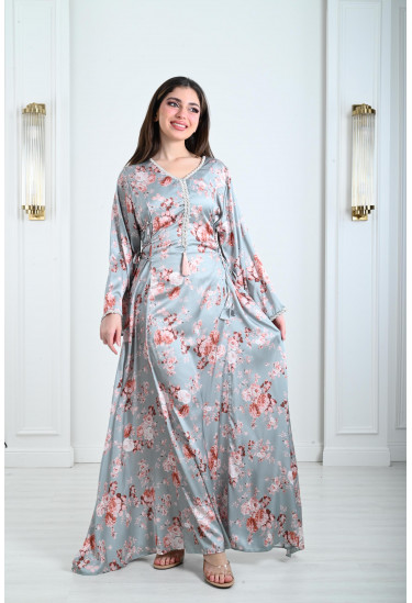 جلابية ستان نسائية بأربطة جانبية جلابية ستان نسائية بأربطة جانبية