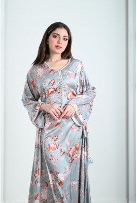 جلابية ستان نسائية بأربطة جانبية 