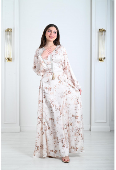 جلابية ستان نسائية بأربطة جانبية جلابية ستان نسائية بأربطة جانبية