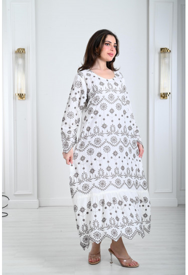 جلابية نسائية منقوشة نقشات انسيابية 