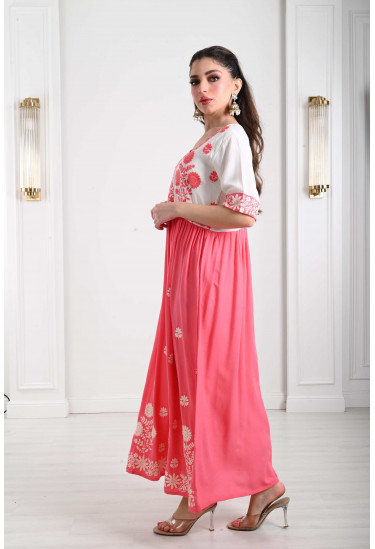 جلابية ميدي مطرز بزهور منسوجة بارزة