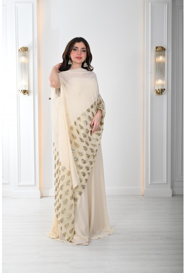 فستان نسائي نمط الساري المطرز 