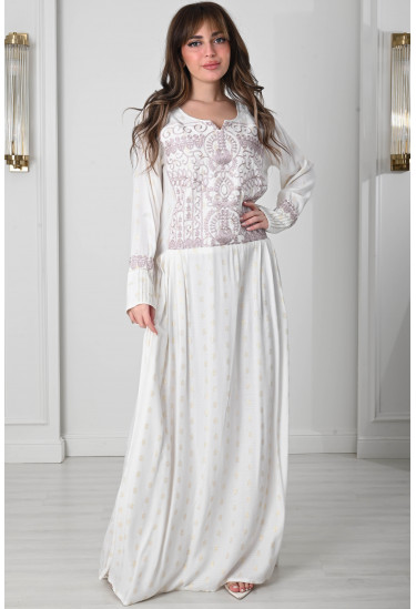 جلابيه نسائي طويله تطريز رقيق علي الصدر والاكمام جلابيه نسائي طويله تطريز رقيق علي الصدر والاكمام