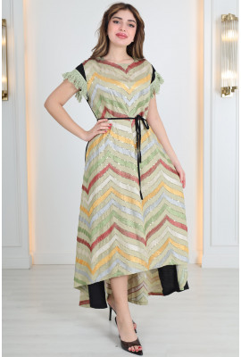 فستان بنمط زجزاج ملون 