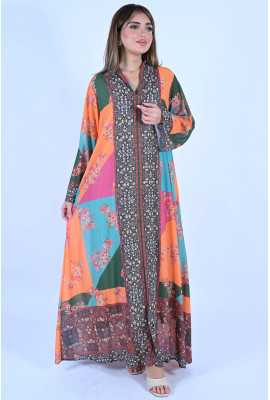 جلابية نسائية بنقوش و زهور ملونة