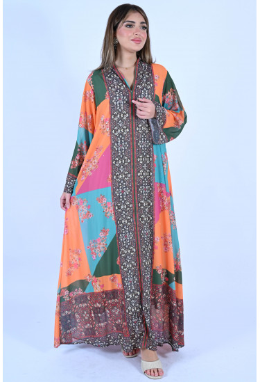 جلابية نسائية بنقوش و زهور ملونة