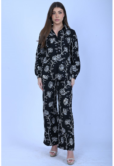 طقم فاخر انثوي بأكمام طويلة وياقة قميص