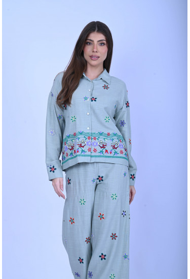 طقم نسائي 2 قطعة مطرز