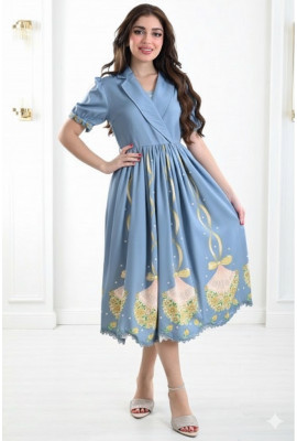  فستان ميدي مزين برسومات رقيقة 