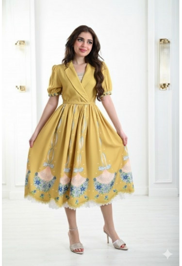  فستان ميدي مزين برسومات رقيقة 