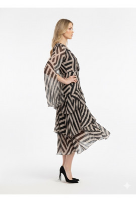 فستان مخطط بأكمام طويلة 