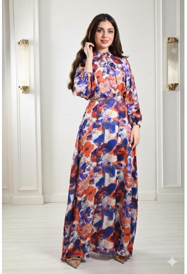 فستان طويل منقوش بالكامل