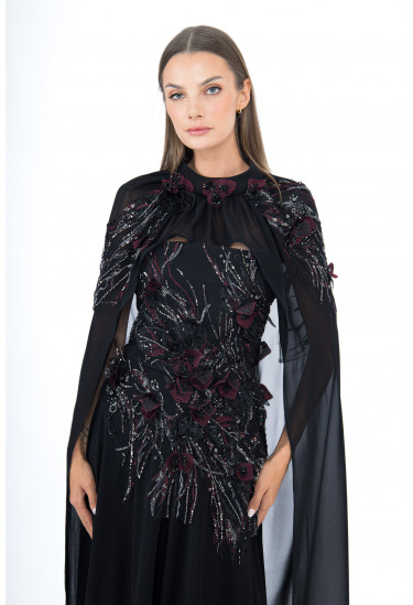  فستان سواريه فخم بكاب شيفون وتطريز راقى