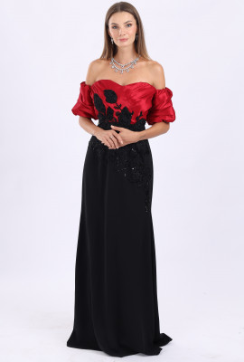 فستان سهرة أنيق اوف شولدر بتصميم مميز