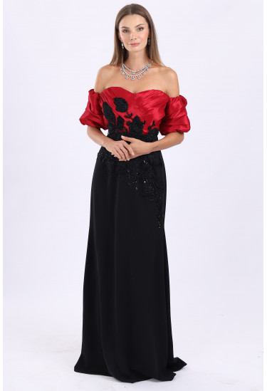 فستان سهرة أنيق اوف شولدر بتصميم مميز