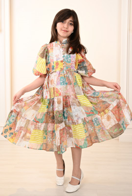 فستان بناتي بطباعات زهور ملونه رائعه