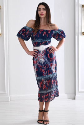 فستان أوف شولدر بطباعات زهرية أنيقة