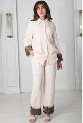 طقم نسائي كاجول حواف طباعة جلد الفهد 